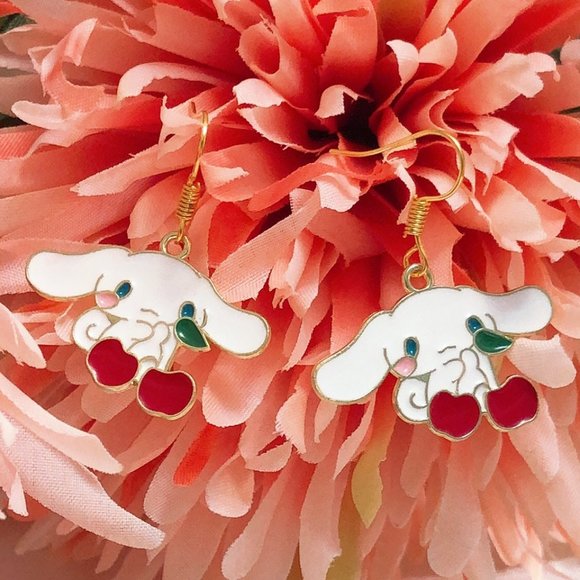 cute bunny earrings | kawaii gold saniro cinnamoroll cherry earrings - Picture 1 of 2